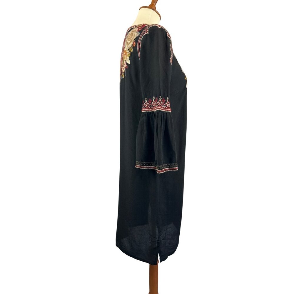 Johnny Was Black Embroidered Floral Silk Tunic Dress Womens S Artemis - Picture 4 of 13
